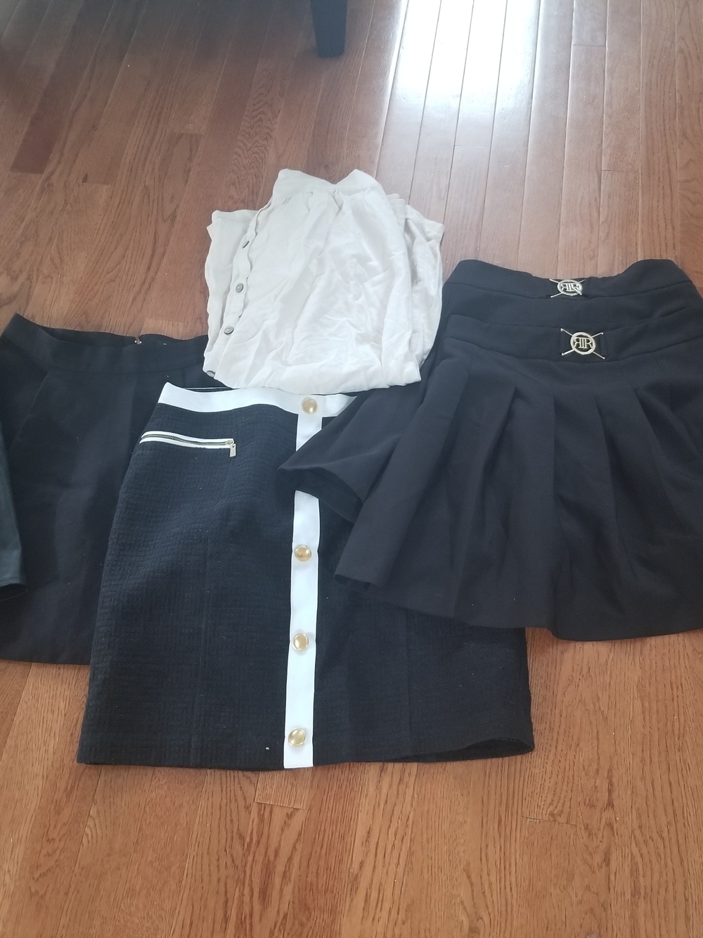 Black Pleated Mini Skirt with Gold Accent - Women's Skirt BUNDLE Of 6